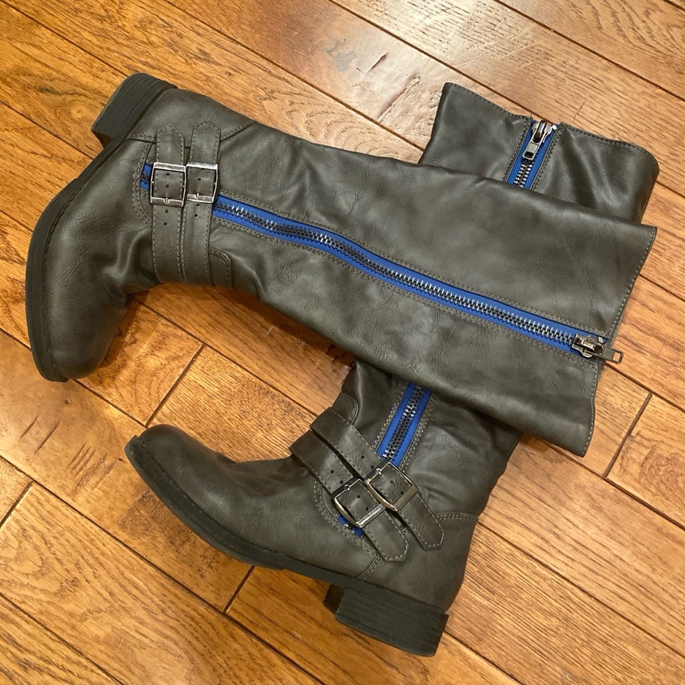 Brinley Co. Grey and Blue Knee-high Boots, 6